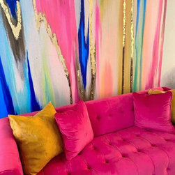 Living Room Wall Murals with Pink Sofa - Wall Decals