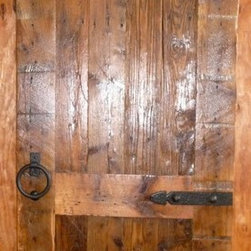 Antique Sliding Reclaimed Wood Barn Door with Decorative Iron Hardware - Interior Doors