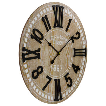 24" Battery Operated Round Wall Clock With Roman Numeral and Block Numbers