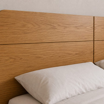Solid Wood Panel Headboard | Modern Scandinavian Japandi Platform Bed