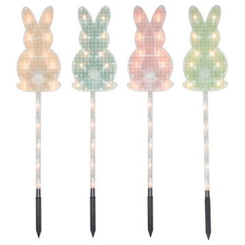 4ct Plaid Pastel Bunny Easter Pathway Marker Lawn Stakes, Clear Lights