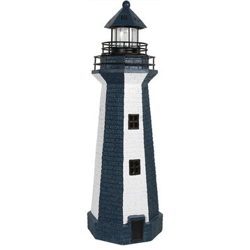 Sunnydaze Patio Solar Striped LED Lighthouse, 36", Blue Stripe