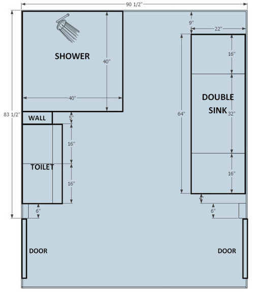 Shower head/controls placement