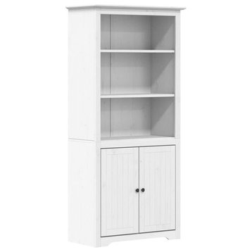 vidaXL Bookshelf Storage File Cabinet with Doors BODO White Solid Wood Pine
