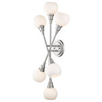 Z-Lite - Tian 6 Light Wall Sconce, LED - Bold modern lines paired  with soft and elegant detailing define the unique Tian collection. The Brushed Nickel finish paired with Matte Opal globe shades contemporize the Tian Collection.