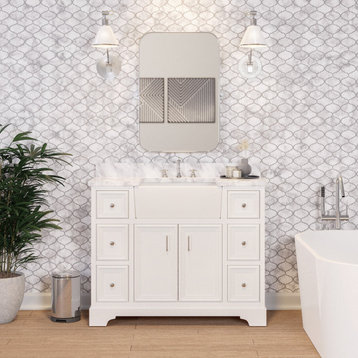 Zelda 42" Bathroom Vanity, White, Carrara Marble