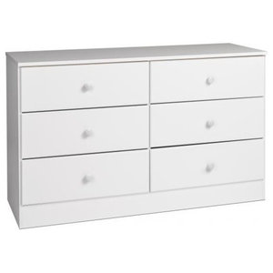 Prepac Monterey White Condo Sized 6 Drawer Double Dresser