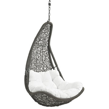 Pemberly Row Modern Rattan Patio Swing Chair in Gray and White