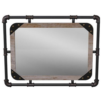 Bowery Hill Transitional Metal Wall/Wood Mirror in Antique Black/Natural