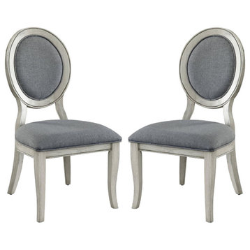 Set of 2 Dining Side Chairs, Antique White and Gray