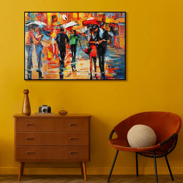 Framed abstract living room painting "Evening walks