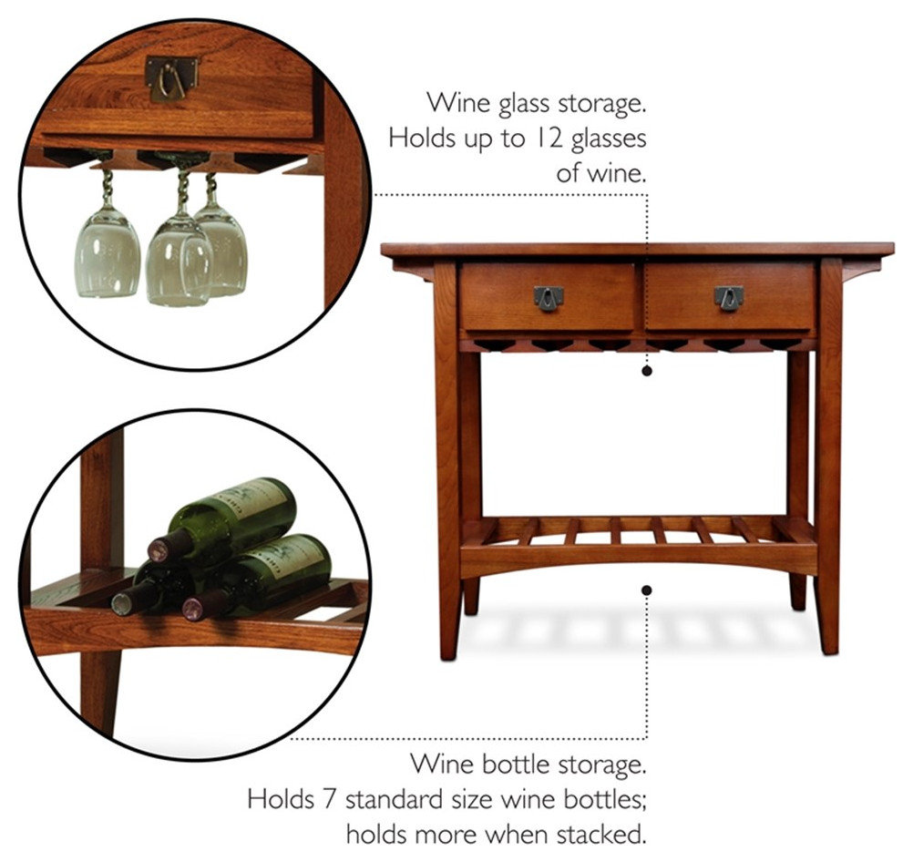 Leick Furniture Wood Mission Wine Stand with Storage Drawers in Black ...