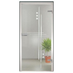 Frameless Office Glass Door Clear Glass Frosted Lines