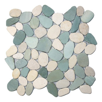 Sliced Sea Green and White Pebble Tile