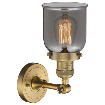 Small Bell 1-Light Sconce, Smoked Glass, Brushed Brass