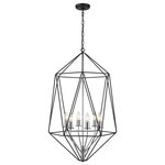 Z-Lite - Z-Lite 918-35MB-CH Geo 6 Light Chandelier in Chrome - Fully energizing in its sleek geometric silhouette, this six-light chandelier delivers sophistication and contemporary verve in a modern living or dining space. Follow the angles of an open cage-like frame fashioned from two-tone finish metal in Matte Black and Chrome, and a busy yet symmetrical outline.