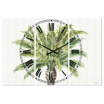 Mixed Botanical Greens Palms Iv Farmhouse Multipanel Metal Clock