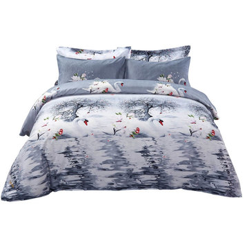 Duvet Cover Set, 6-Piece Fitted Sheet Bedding Set in Gift Pack, Queen