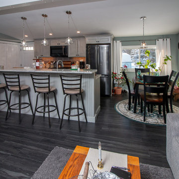 Transitional Steaked Limestone Kitchen Remodel w/ white Bahamas Granite top