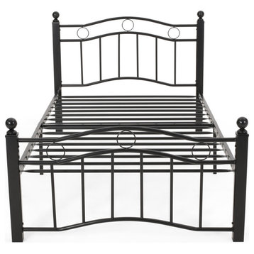 Hallie Contemporary Iron Twin Bed Frame, Flat Black