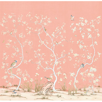 Chinoiserie Wall Mural Lavena, Coral, Full Size