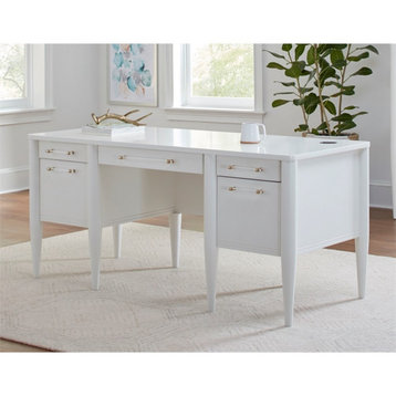 Pemberly Row Contemporary Half-Pedestal Desk Office Desk Accent Desk White