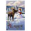Paul A. Lanquist Alaska Moose And Snowman Christmas Art Print, 12"x18"