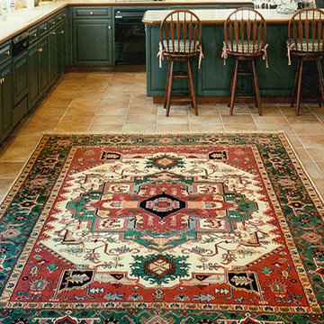 New Hope PA Designer Kitchen Green Custom Cabinetry with Nejad Rugs Heriz