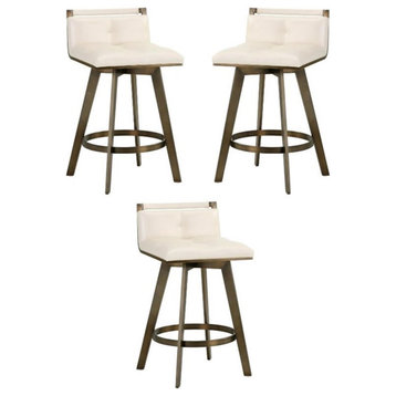 Home Square Arizona 26" Faux Leather Swivel Counter Stool in Cream - Set of 3