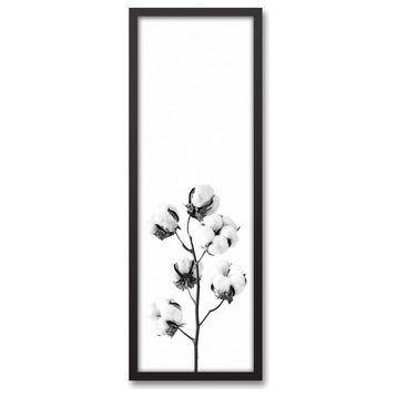 Black and White Cotton Stem 12x36 Black Framed Canvas