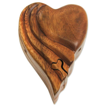 Wood Puzzle Box, 'Flying Heart', Indonesia