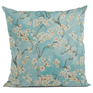 Azure Garden Cherry Blossoms Luxury Throw Pillow, Double Sided 22"x22"