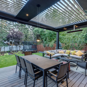 StruXure Adjustable Pergola Over Seating Area with Phantom Motorized Screens