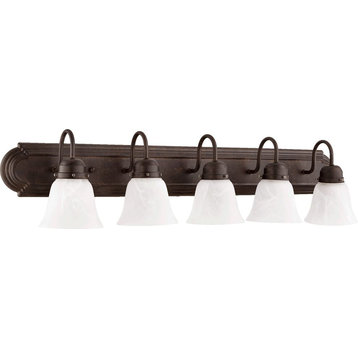 5-Light Vanity Fixture, Toasted Sienna With Faux Alabaster