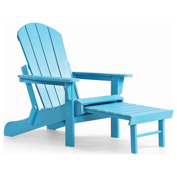 Hurley Stanton Drew Plastic/Resin Folding Adirondack Chair with Ottoman, Turquoise Blue
