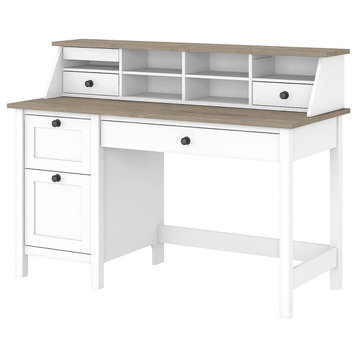 Spacious Desk, Integrated Low Hutch, Great for Storage, Pure White/Shiplap Gray