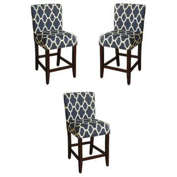 Home Square 39.5" Wood and Fabric Counter Height Barstool in Blue - Set of 3
