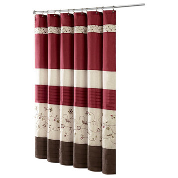Madison Park Faux Silk Embroidered Floral Shower Curtain With Red MP70-644