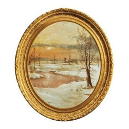 Oval Painting of Winter Scene - Paintings