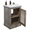 24" Rustic Solid Fir Vanity With Ceramic Single Sink, Gray, No Faucet