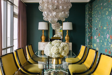 Trendy enclosed dining room photo in Little Rock with green walls