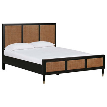 TOV Furniture Sierra 47.2"H Acacia & MDF Wood Veneer King Bed in Brown/Black