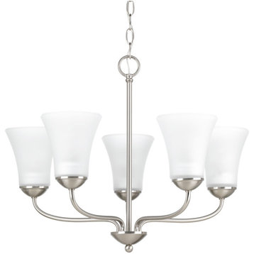 5-Light Chandelier, Brushed Nickel With Etched Shade