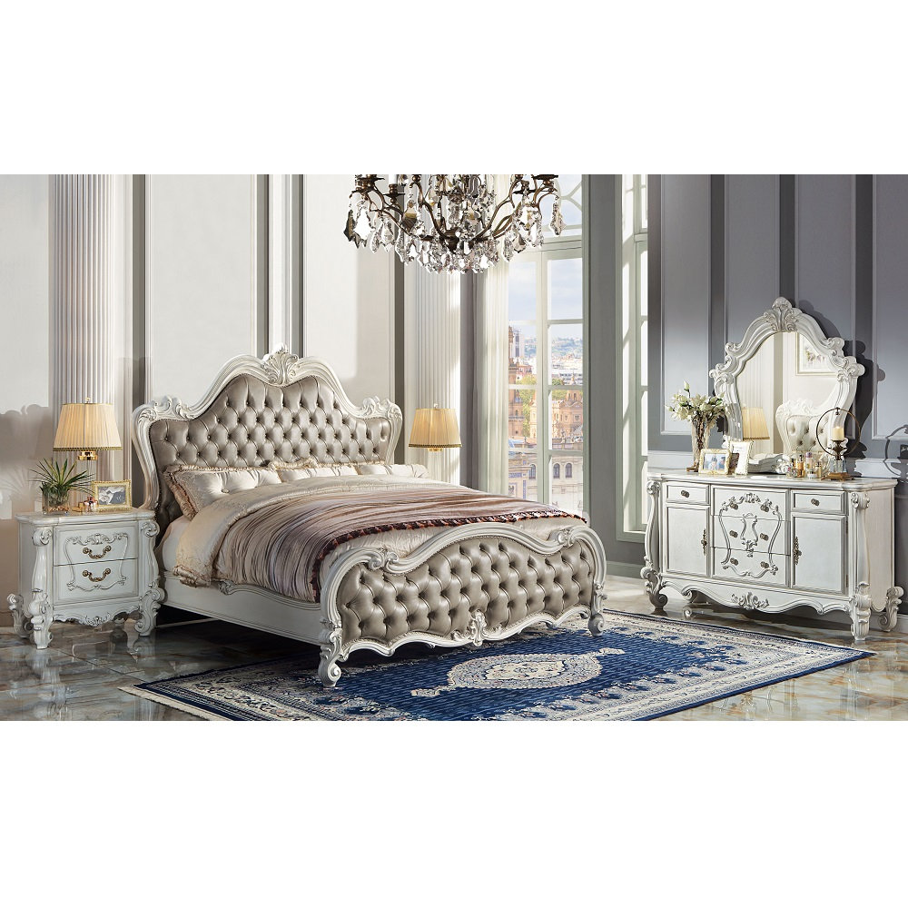 Versailles Ivory Velvet & Bone White Queen Bed