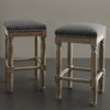 Set of 2 Cirque Dark Gray Upholstered Counter Stools w Nail Heads 26"H