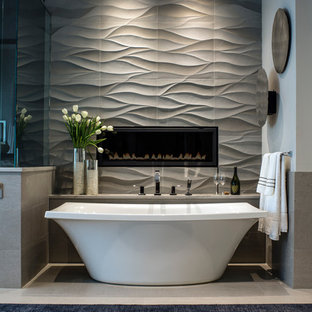 Freestanding Bathtub Large Contemporary Master Gray Tile And Stone Tile Limestone Floor Freestanding Bathtub Idea