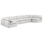 Meridian Furniture - Indulge Upholstered Modular U-Shaped Sectional, Cream, 7-Piece: 5 Armless Chair, 2 Corner Chair, Fiber Stuffed Vegan Leather - Experience ultimate comfort and style with our cream vegan leather Indulge Sectional. The luxurious vegan leather will elevate the aesthetic of any room. This sofa provides ample space for you to relax while its modular build offers the option of unlimited configurations. Whether you're looking to add a stylish element to your living room or a comfortable seating option to your bedroom, this sofa is the perfect choice.