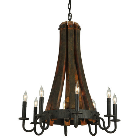 24W Barrel Stave Madera 8 LT Chandelier