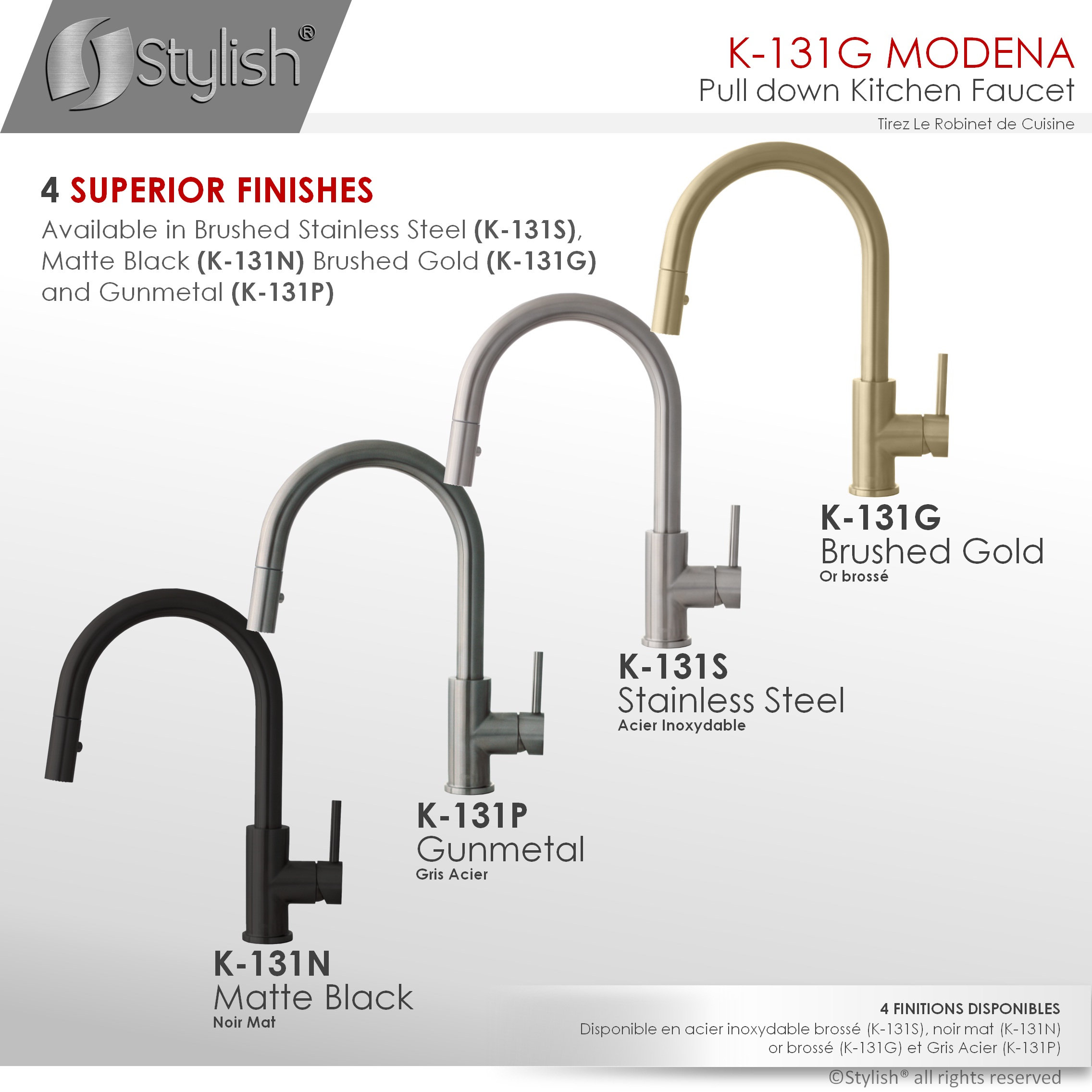 STYLISH Modern Single Handle  Pull down Sprayer  Kitchen Faucet in Gold Finish