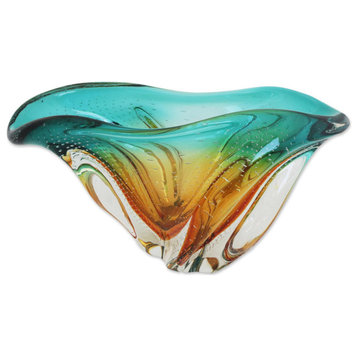 Novica Handmade Fascinating Splash Art Glass Decorative Bowl